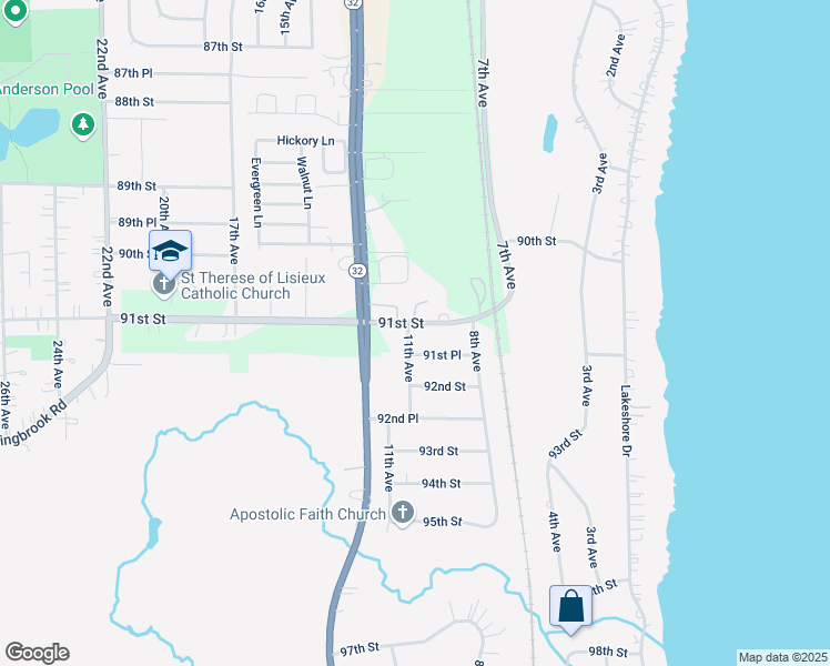 map of restaurants, bars, coffee shops, grocery stores, and more near 1053 91st Street in Pleasant Prairie