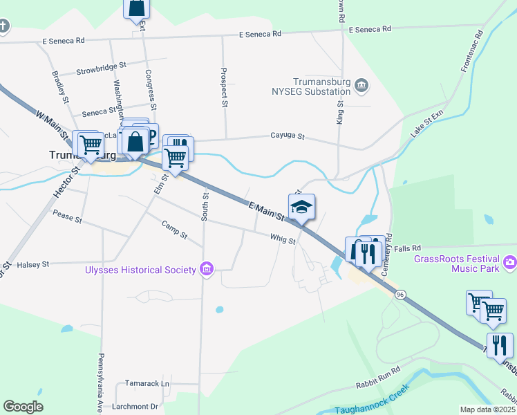 map of restaurants, bars, coffee shops, grocery stores, and more near East Main Street in Trumansburg