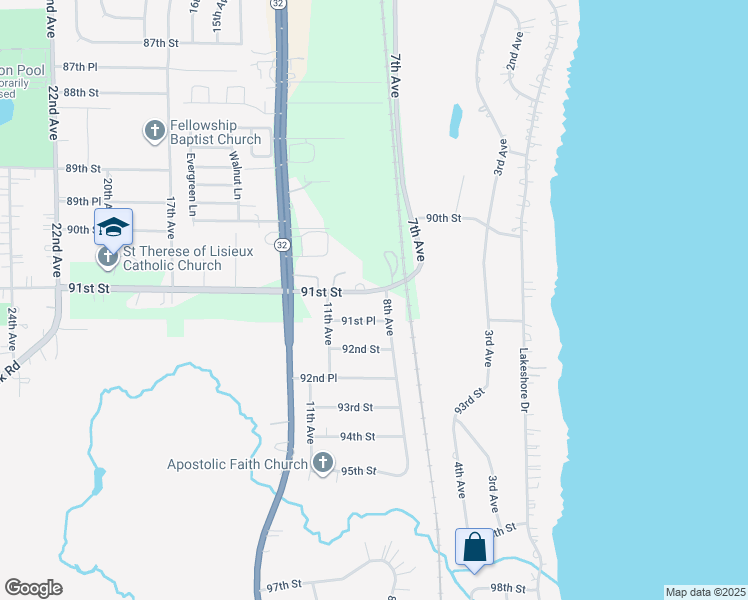 map of restaurants, bars, coffee shops, grocery stores, and more near 9112 8th Avenue in Pleasant Prairie