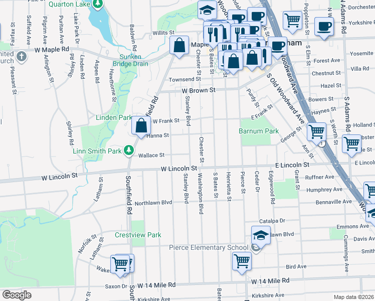 map of restaurants, bars, coffee shops, grocery stores, and more near 564 Wallace Street in Birmingham