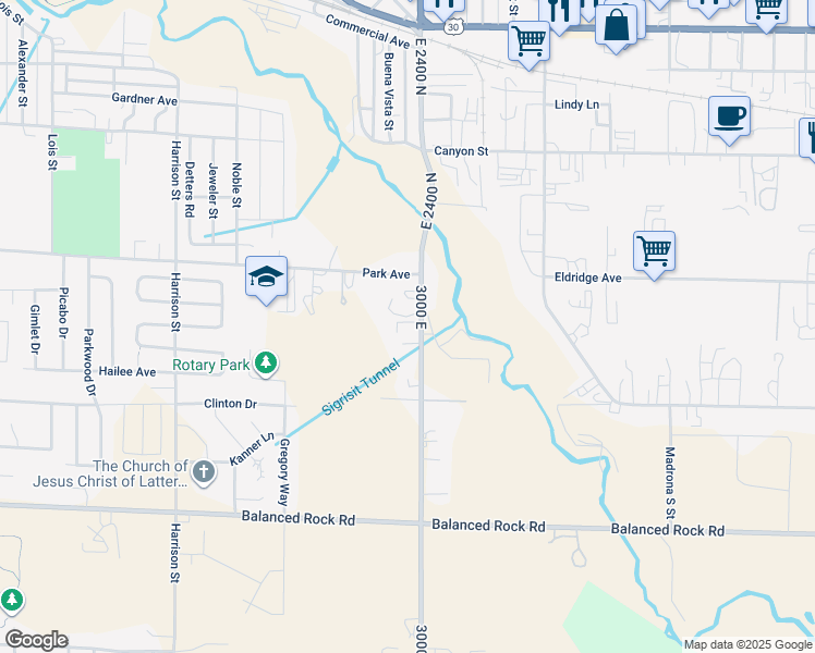 map of restaurants, bars, coffee shops, grocery stores, and more near 588 Blue Lakes Boulevard South in Twin Falls