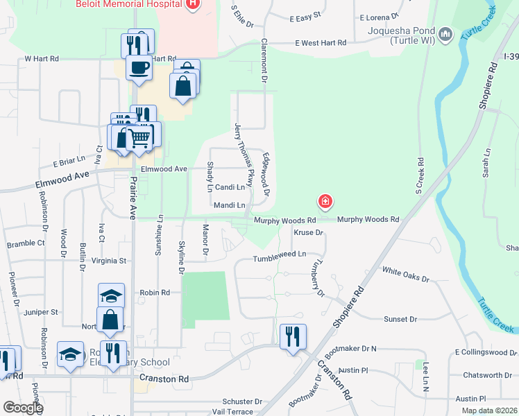 map of restaurants, bars, coffee shops, grocery stores, and more near 2505 Edgewood Drive in Beloit