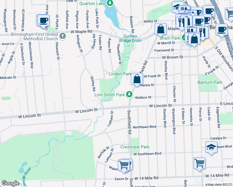 map of restaurants, bars, coffee shops, grocery stores, and more near 1040 Gordon Lane in Birmingham