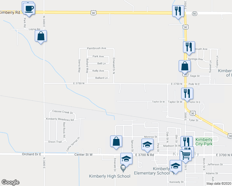 map of restaurants, bars, coffee shops, grocery stores, and more near 907 Post Circle in Kimberly