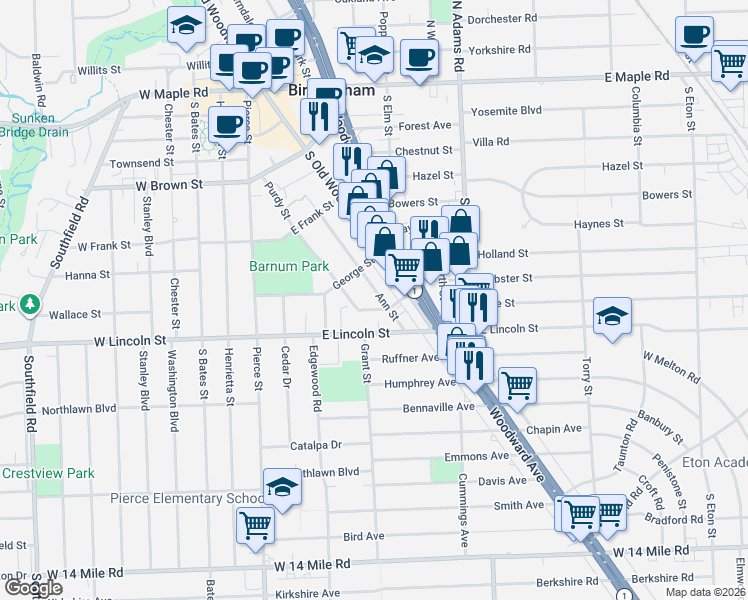 map of restaurants, bars, coffee shops, grocery stores, and more near 950 Ann Street in Birmingham