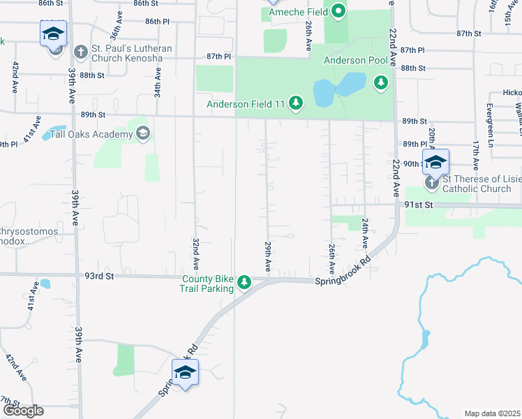 map of restaurants, bars, coffee shops, grocery stores, and more near 9100 29th Avenue in Kenosha
