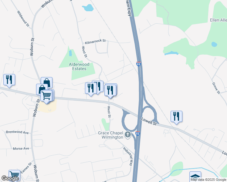 map of restaurants, bars, coffee shops, grocery stores, and more near 90 West Street in Wilmington