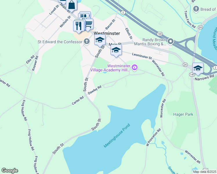 map of restaurants, bars, coffee shops, grocery stores, and more near 28R Dawley Road in Westminster