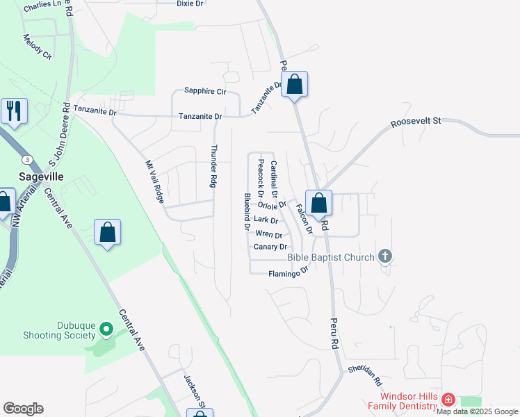 map of restaurants, bars, coffee shops, grocery stores, and more near 4717 Oriole Drive in Dubuque