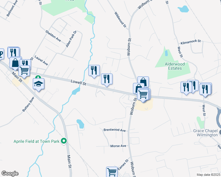 map of restaurants, bars, coffee shops, grocery stores, and more near 162-200 Lowell St in Wilmington