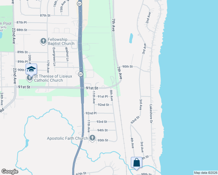 map of restaurants, bars, coffee shops, grocery stores, and more near 9112 8th Avenue in Pleasant Prairie