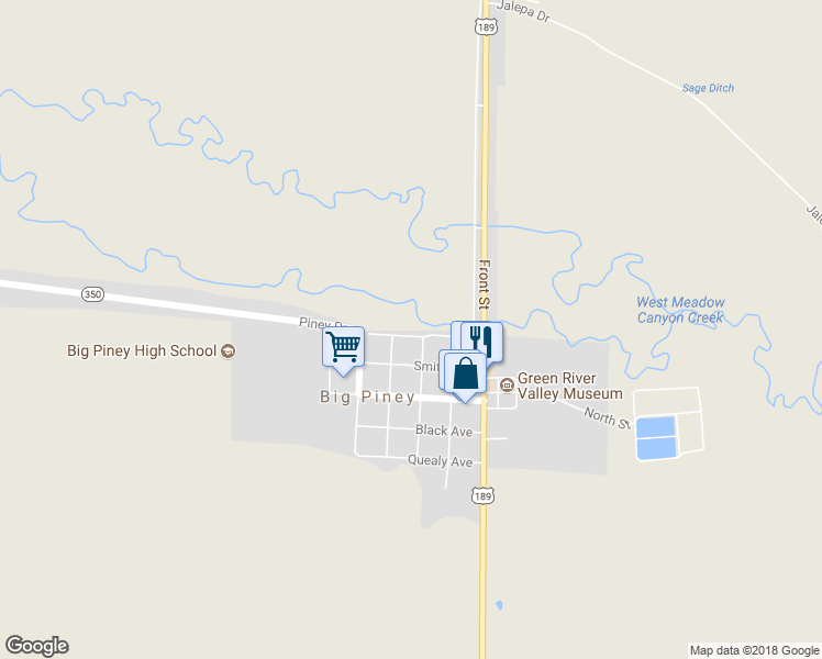 map of restaurants, bars, coffee shops, grocery stores, and more near 305 Piney Drive in Big Piney