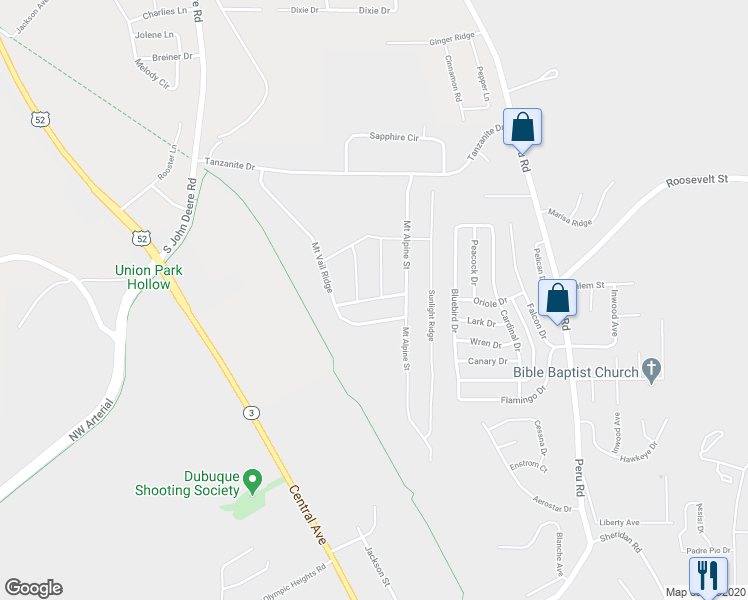 map of restaurants, bars, coffee shops, grocery stores, and more near 4095 Mount Alpine Street in Dubuque