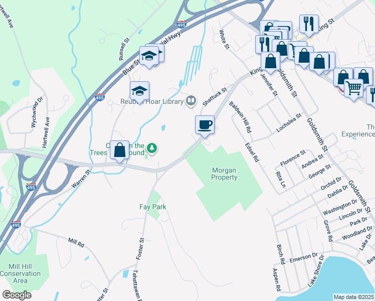 map of restaurants, bars, coffee shops, grocery stores, and more near 333 King Street in Littleton