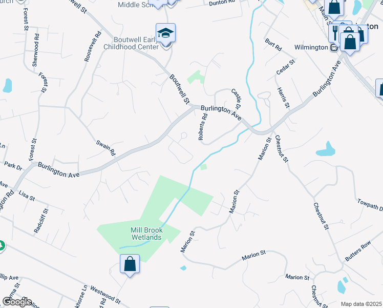 map of restaurants, bars, coffee shops, grocery stores, and more near 17 Dell Drive in Wilmington