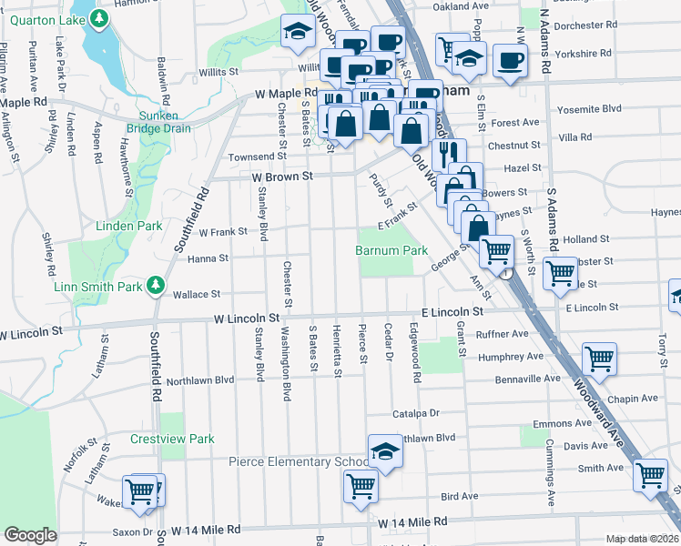 map of restaurants, bars, coffee shops, grocery stores, and more near 877 Henrietta Street in Birmingham