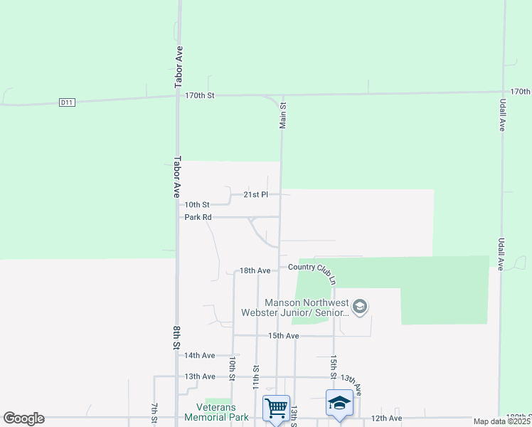 map of restaurants, bars, coffee shops, grocery stores, and more near 14 Park Road in Manson