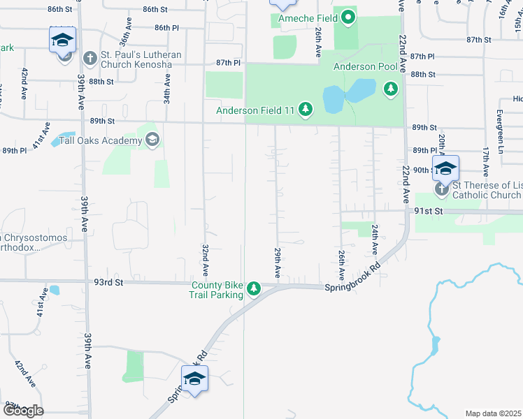map of restaurants, bars, coffee shops, grocery stores, and more near 9100 29th Avenue in Kenosha