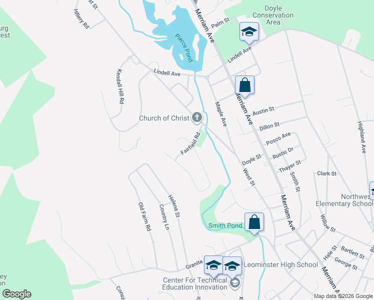 map of restaurants, bars, coffee shops, grocery stores, and more near 72 Fairfield Road in Leominster