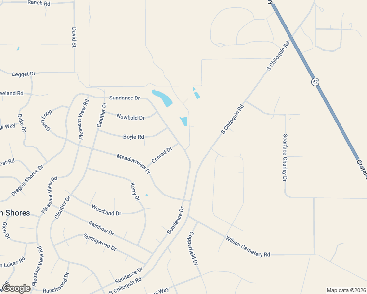 map of restaurants, bars, coffee shops, grocery stores, and more near 34860 South Chiloquin Road in Chiloquin