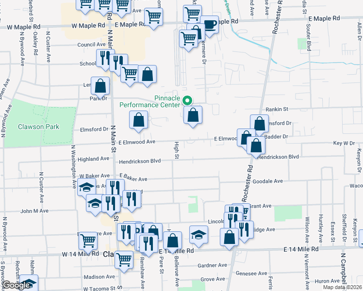 map of restaurants, bars, coffee shops, grocery stores, and more near 434 East Elmwood Avenue in Troy