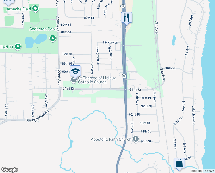 map of restaurants, bars, coffee shops, grocery stores, and more near 9047 16th Avenue in Kenosha