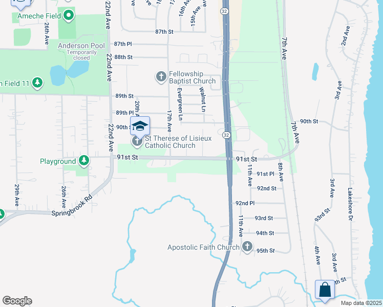 map of restaurants, bars, coffee shops, grocery stores, and more near 9047 16th Avenue in Kenosha