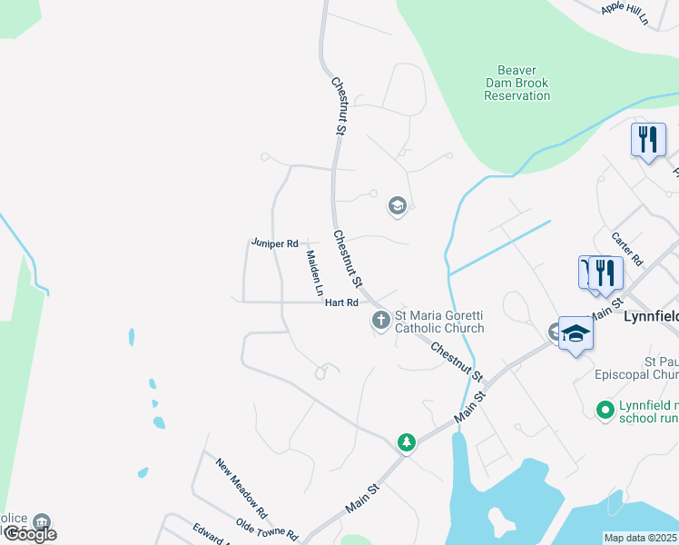 map of restaurants, bars, coffee shops, grocery stores, and more near 172 Chestnut Street in Lynnfield