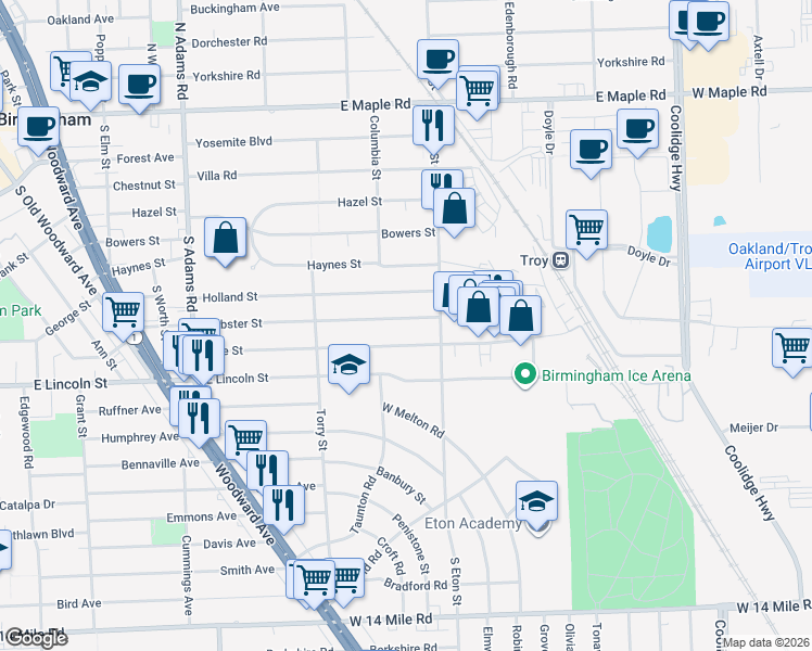 map of restaurants, bars, coffee shops, grocery stores, and more near 1844 Cole Street in Birmingham