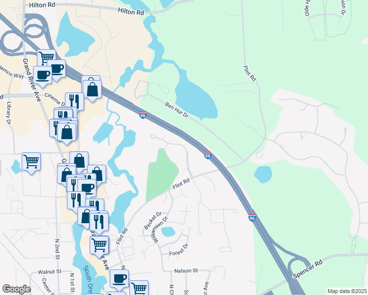 map of restaurants, bars, coffee shops, grocery stores, and more near 4241 Deeside Drive in Brighton