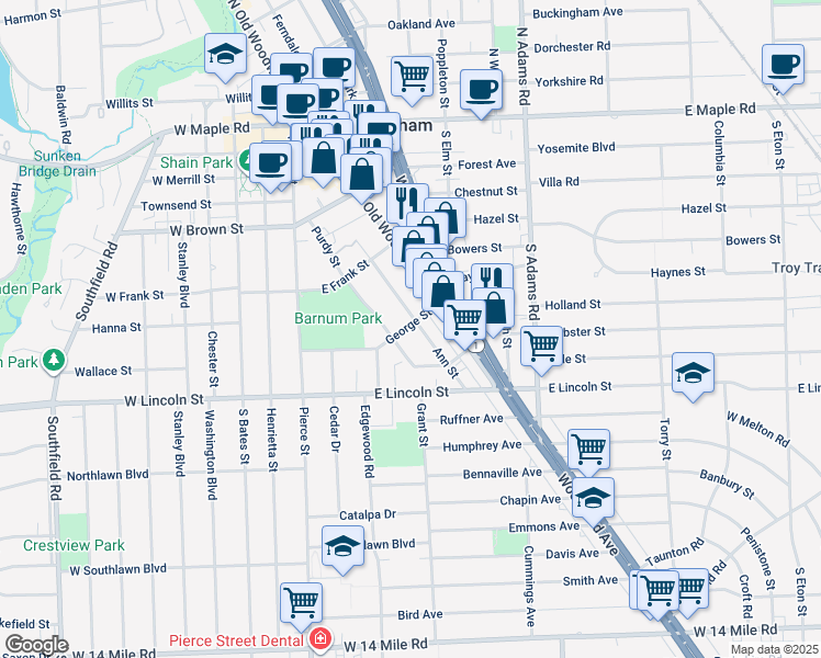 map of restaurants, bars, coffee shops, grocery stores, and more near 724 Ann Street in Birmingham
