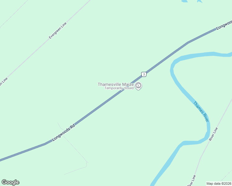 map of restaurants, bars, coffee shops, grocery stores, and more near 12747 Longwoods Road in Thamesville