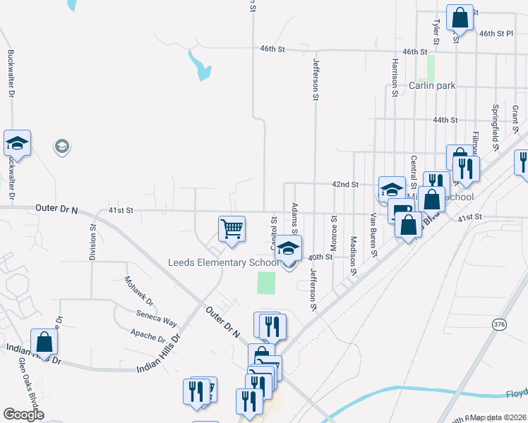 map of restaurants, bars, coffee shops, grocery stores, and more near 4100 North Rustin Street in Sioux City