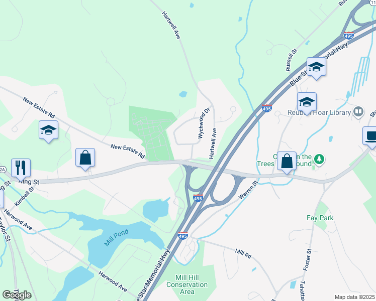 map of restaurants, bars, coffee shops, grocery stores, and more near 63 Wychwood Heights in Littleton