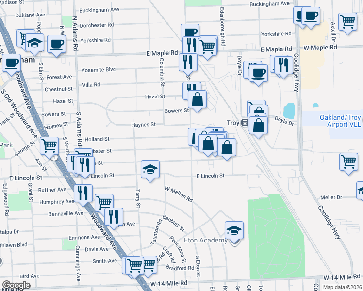 map of restaurants, bars, coffee shops, grocery stores, and more near 1992 Holland Street in Birmingham