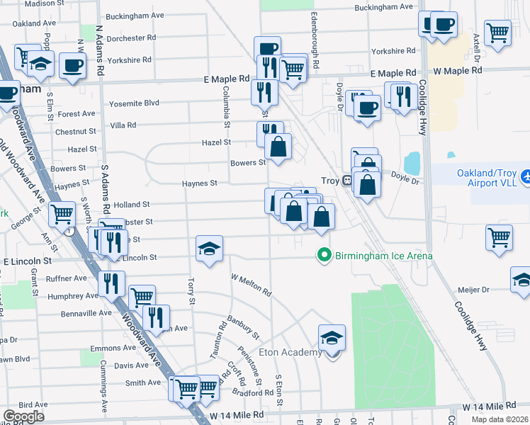 map of restaurants, bars, coffee shops, grocery stores, and more near 1992 Holland Street in Birmingham