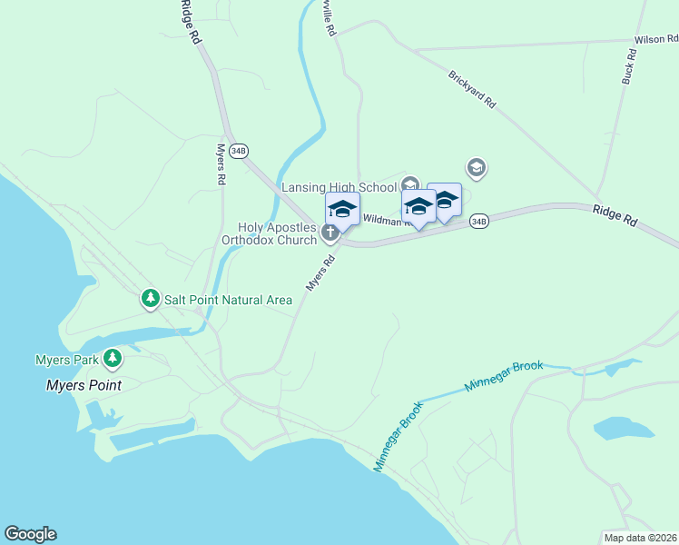map of restaurants, bars, coffee shops, grocery stores, and more near 15-17 Myers Road in Lansing