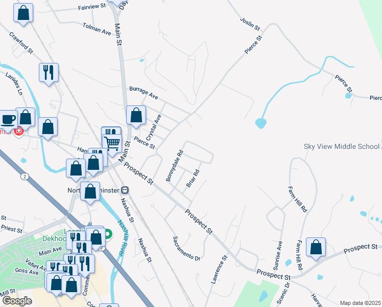 map of restaurants, bars, coffee shops, grocery stores, and more near 58 Cloverleaf Road in Leominster