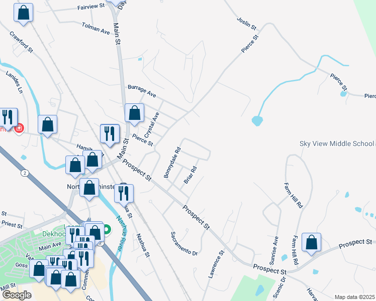 map of restaurants, bars, coffee shops, grocery stores, and more near 58 Cloverleaf Road in Leominster