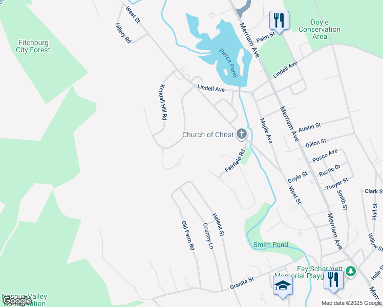 map of restaurants, bars, coffee shops, grocery stores, and more near 49 Royal Oaks Way in Leominster