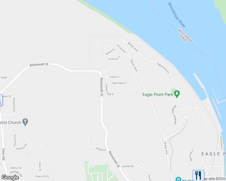 map of restaurants, bars, coffee shops, grocery stores, and more near 3020 Stellar Eagle Drive in Dubuque