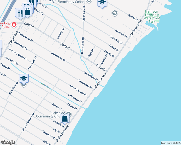 map of restaurants, bars, coffee shops, grocery stores, and more near 34235 Munsie Street in Harrison Township