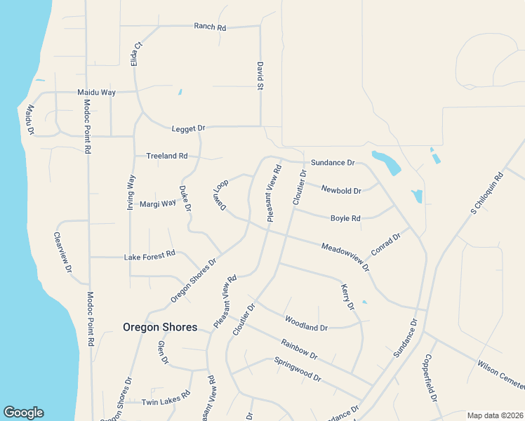 map of restaurants, bars, coffee shops, grocery stores, and more near Pleasant View Road in Chiloquin