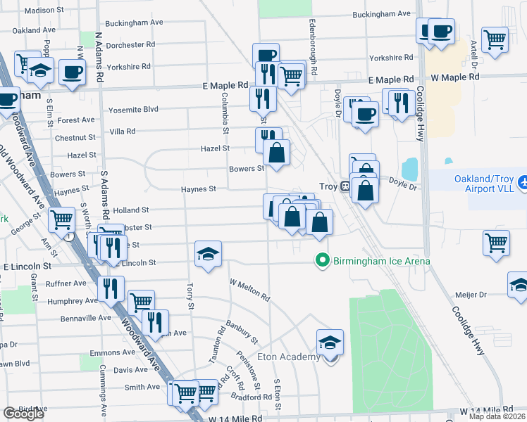 map of restaurants, bars, coffee shops, grocery stores, and more near 1992 Holland Street in Birmingham
