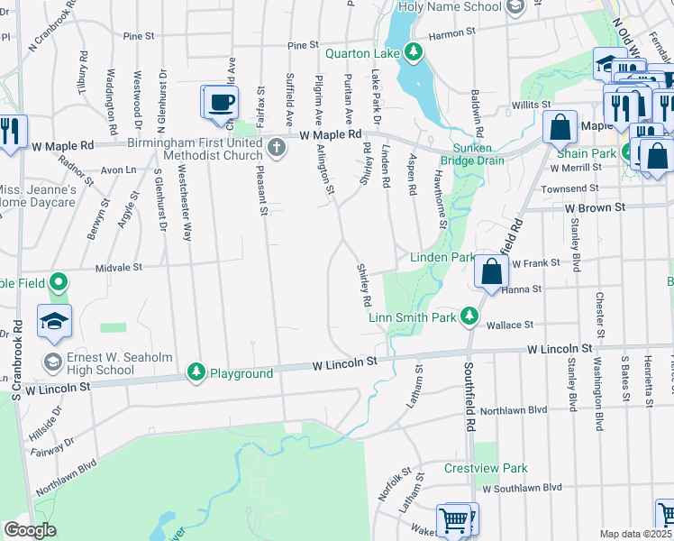 map of restaurants, bars, coffee shops, grocery stores, and more near 645 Arlington Street in Birmingham