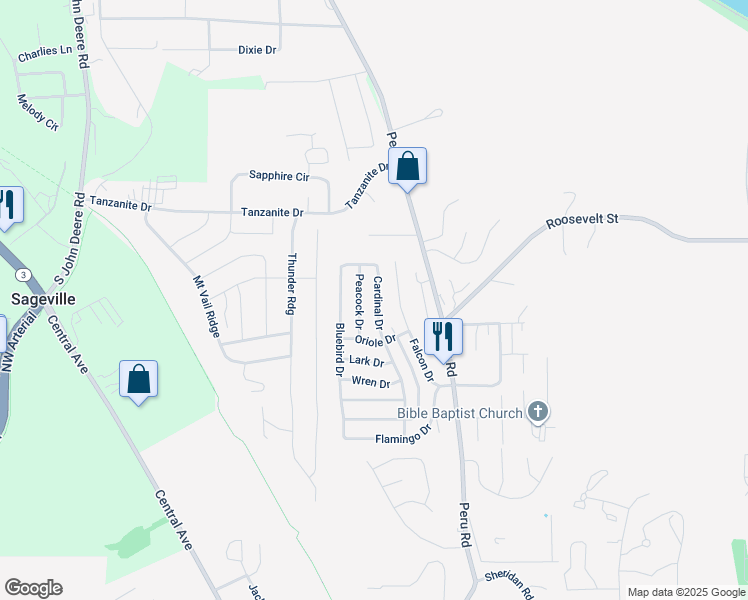 map of restaurants, bars, coffee shops, grocery stores, and more near 4633-4699 Cardinal Drive in Dubuque