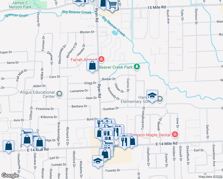 map of restaurants, bars, coffee shops, grocery stores, and more near 33788 Kennedy Drive in Sterling Heights