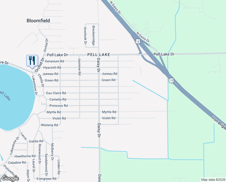 map of restaurants, bars, coffee shops, grocery stores, and more near W856 Eau Claire Road in Genoa City