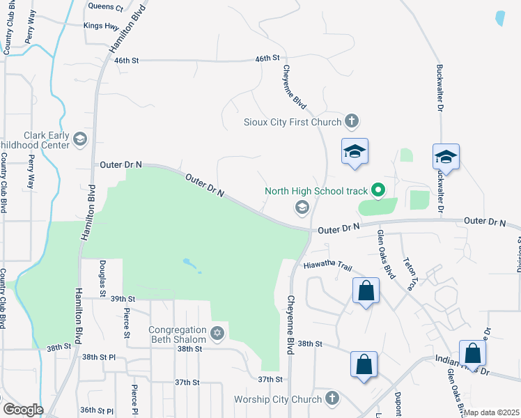 map of restaurants, bars, coffee shops, grocery stores, and more near 4203 Denise Court in Sioux City