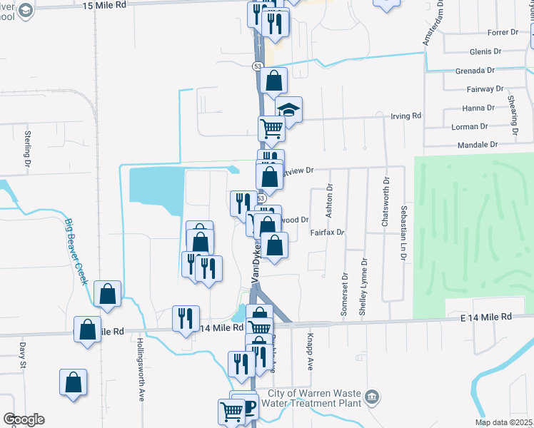 map of restaurants, bars, coffee shops, grocery stores, and more near 33700 Van Dyke Avenue in Sterling Heights